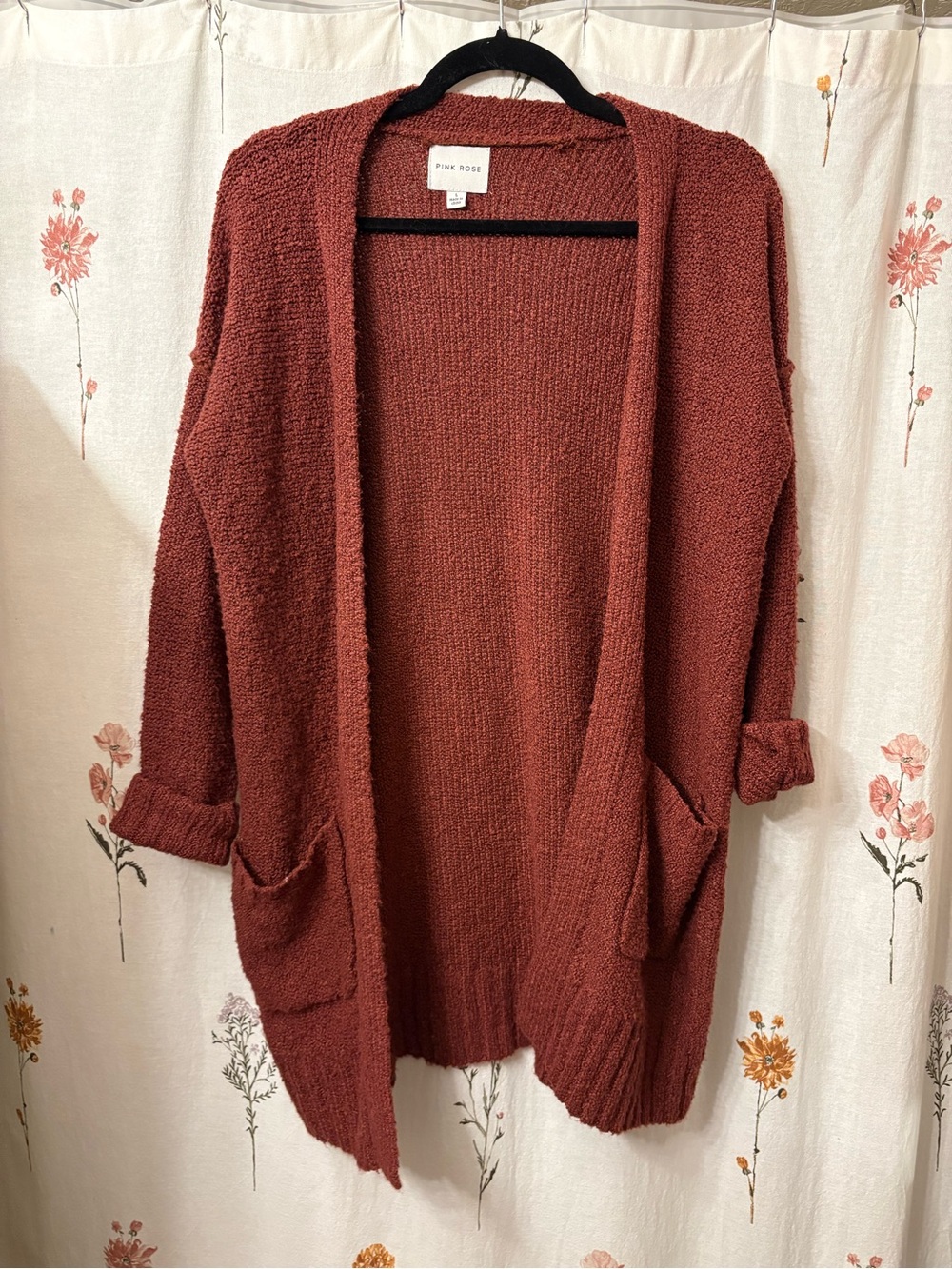 Pink Rose Open-Front Cardigan Sweater - Rusty Brown